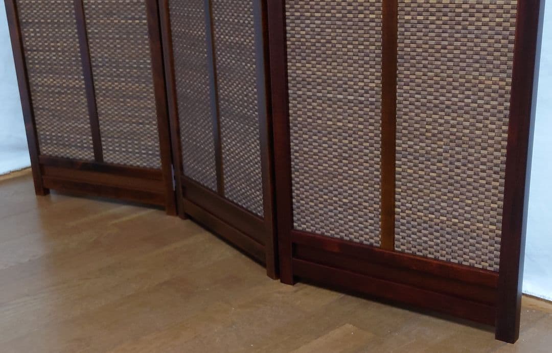 スクリーン　和風モダンパーテーション　3連屏風　変わり織り竹簾使用訳アリ特価　②