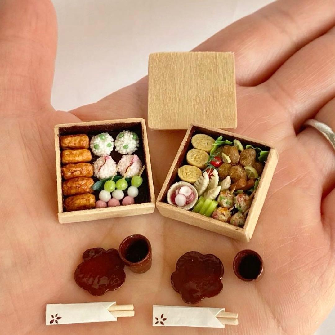 1/12ミニチュアフード】二段重箱のお花見弁当セット - メルカリ