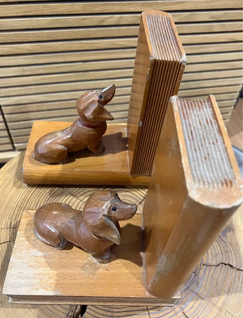 ヴィンテージ　ダックスフンド　木製ブックエンド　旧東ドイツ製