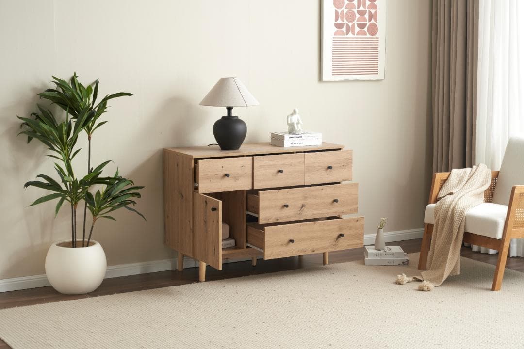 キャビネット サイドボード 引き出し5杯 収納棚 リビング収納　おしゃれ