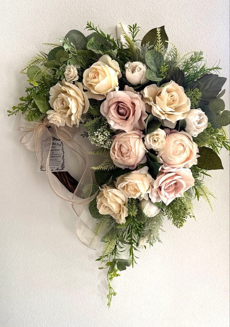 ＊フラワーリース＊　特大　玄関リース　ローズのナチュラルリース