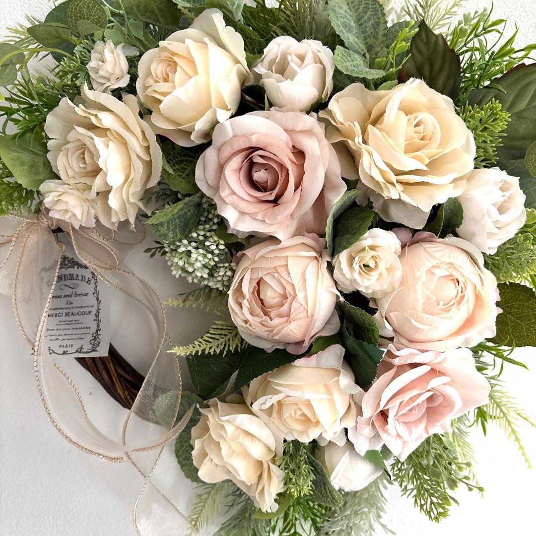 ＊フラワーリース＊　特大　玄関リース　ローズのナチュラルリース