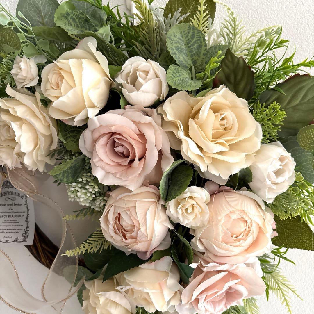 ＊フラワーリース＊　特大　玄関リース　ローズのナチュラルリース