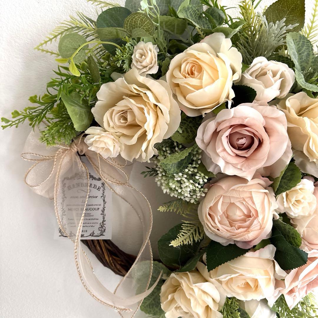 ＊フラワーリース＊　特大　玄関リース　ローズのナチュラルリース