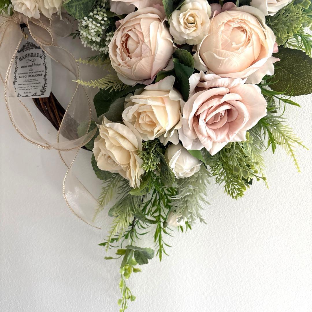 ＊フラワーリース＊　特大　玄関リース　ローズのナチュラルリース