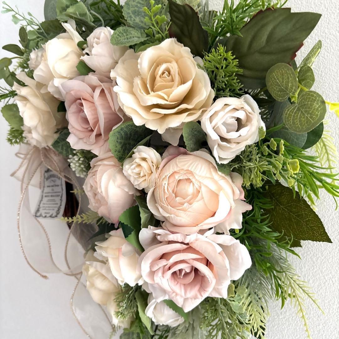 ＊フラワーリース＊　特大　玄関リース　ローズのナチュラルリース