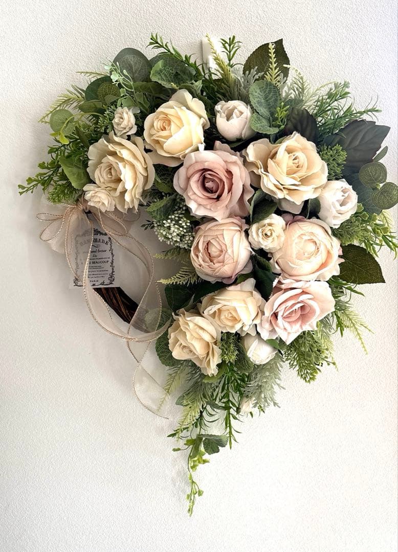 ＊フラワーリース＊　特大　玄関リース　ローズのナチュラルリース