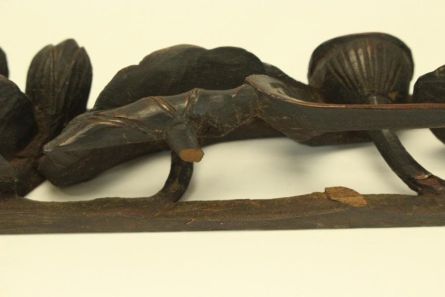 仏教美術 木刻 蓮花 彫刻飾り 時代物(LC995)