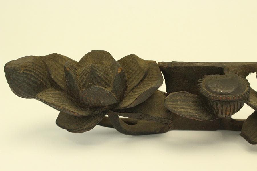 仏教美術 木刻 蓮花 彫刻飾り 時代物(LC995)