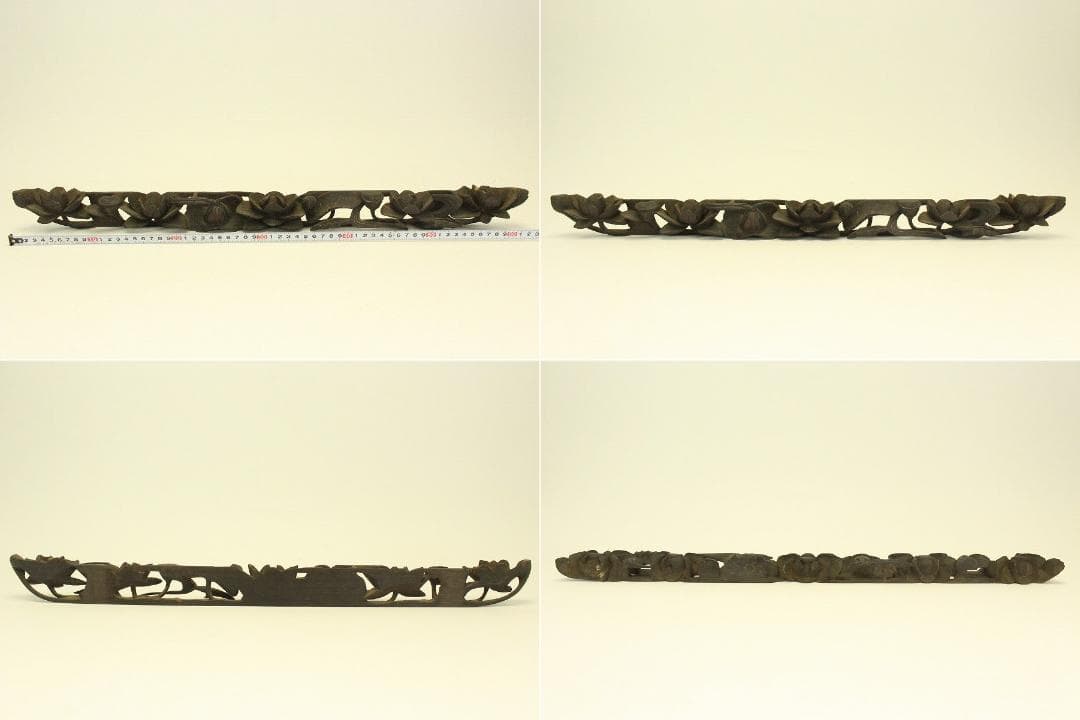 仏教美術 木刻 蓮花 彫刻飾り 時代物(LC995)