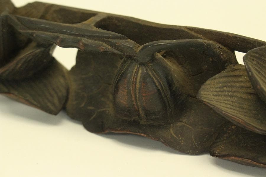 仏教美術 木刻 蓮花 彫刻飾り 時代物(LC995)