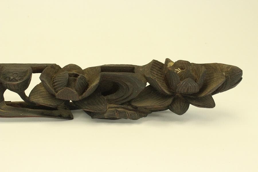 仏教美術 木刻 蓮花 彫刻飾り 時代物(LC995)