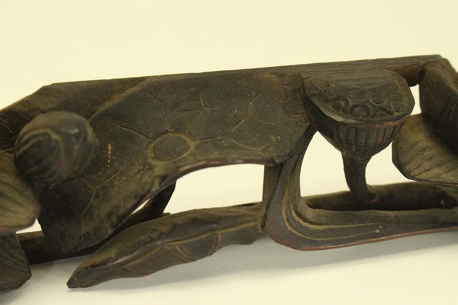 仏教美術 木刻 蓮花 彫刻飾り 時代物(LC995)