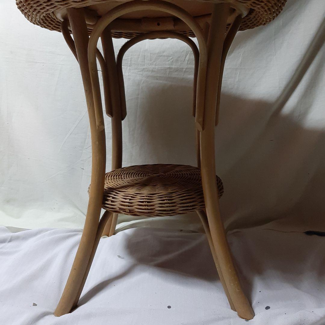 昭和レトロ◆ラタン籐ガラス テーブル二段◆高さ63cm