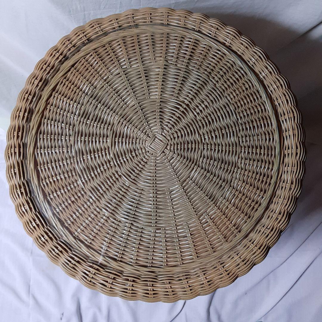 昭和レトロ◆ラタン籐ガラス テーブル二段◆高さ63cm