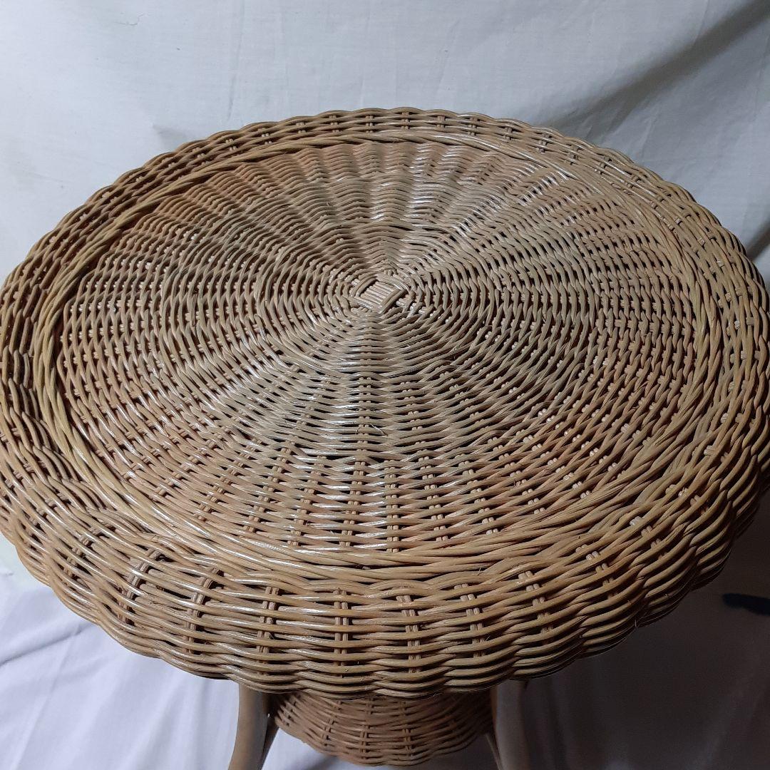 昭和レトロ◆ラタン籐ガラス テーブル二段◆高さ63cm