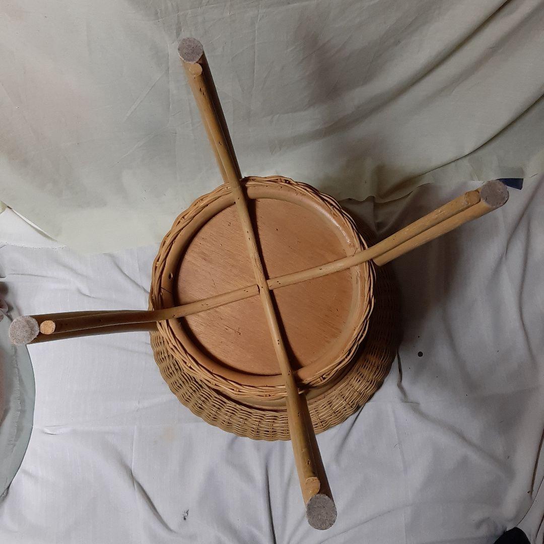 昭和レトロ◆ラタン籐ガラス テーブル二段◆高さ63cm