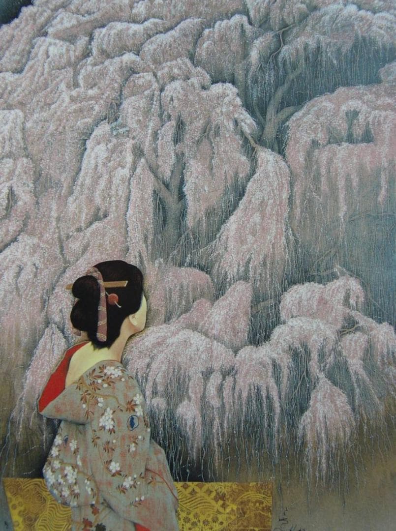 智内 兄助、「こぞの春、山守櫻」、希少画集、額装画、日本製・新品額にて額装