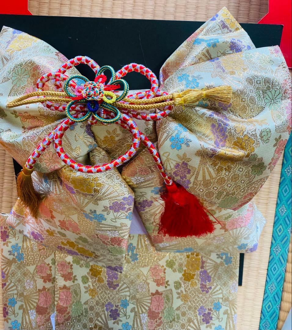 七五三　帯　作り帯　ハコセコセット　ゴールド系　桜模様　草履　７歳　新品　美品