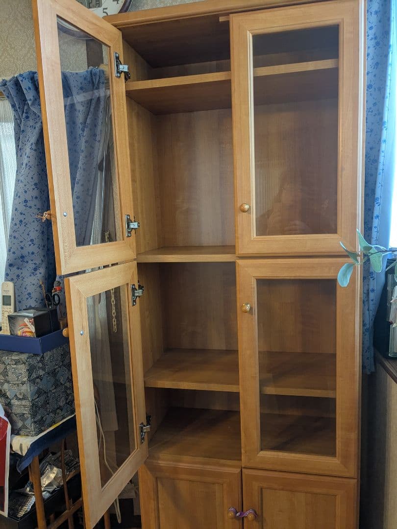 木製食器棚 ガラス扉付き 高180cm