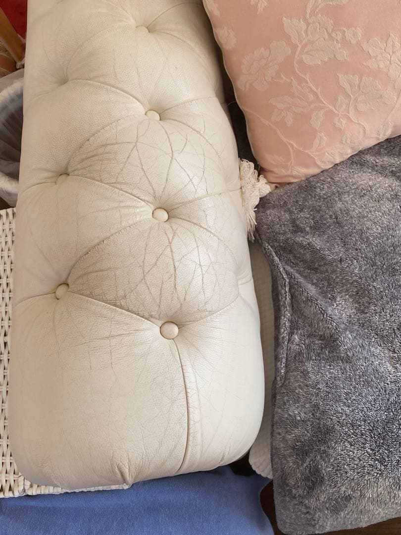 ルクラス♦️ゆったり ダブルソファ♦️本革 ホワイト♦️ベンチ