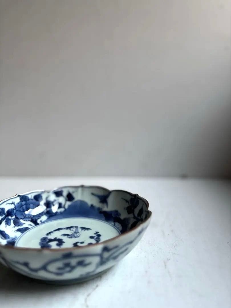 なおなお様リクエスト】784 骨董 古伊万里 芙蓉手輪花なます皿 3枚お