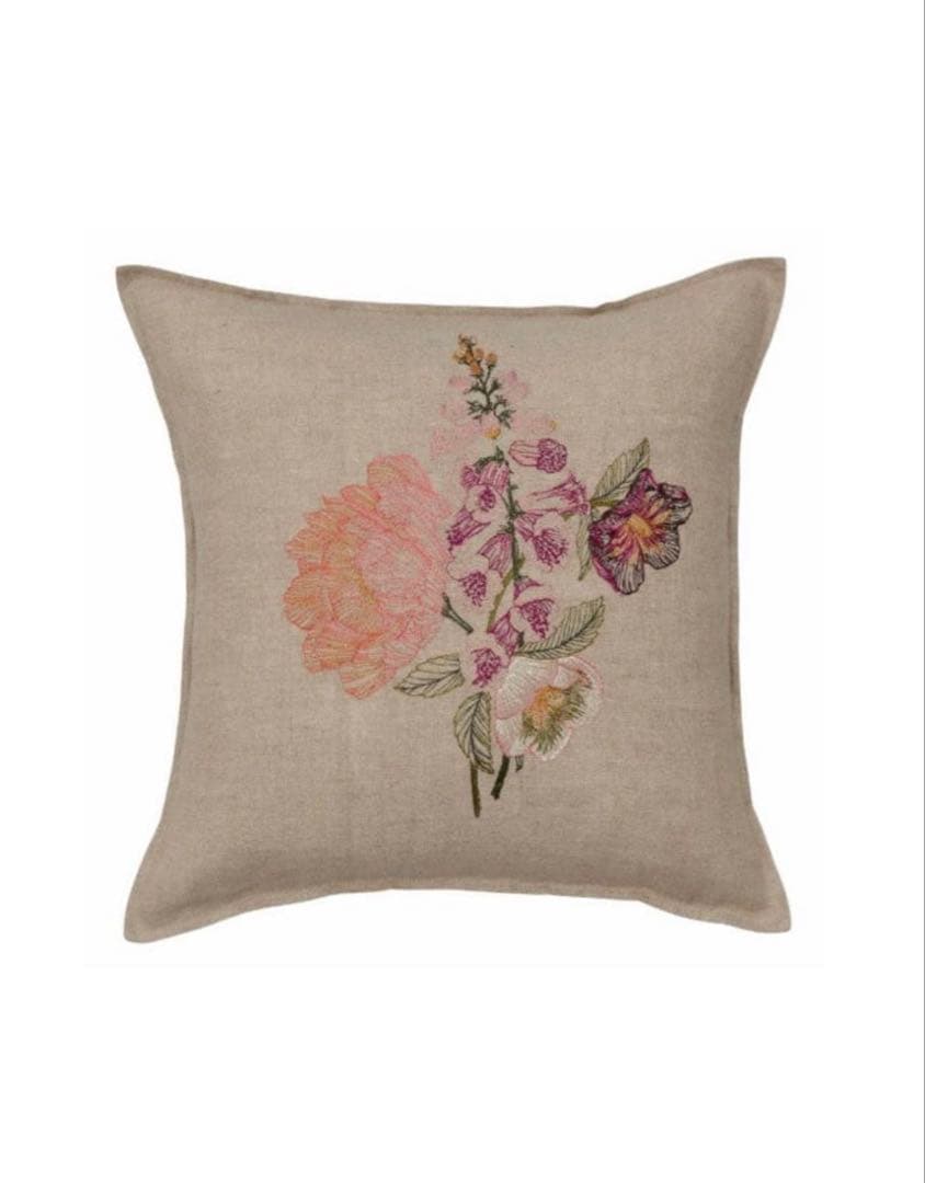 花柄刺繍 リネン クッションカバー