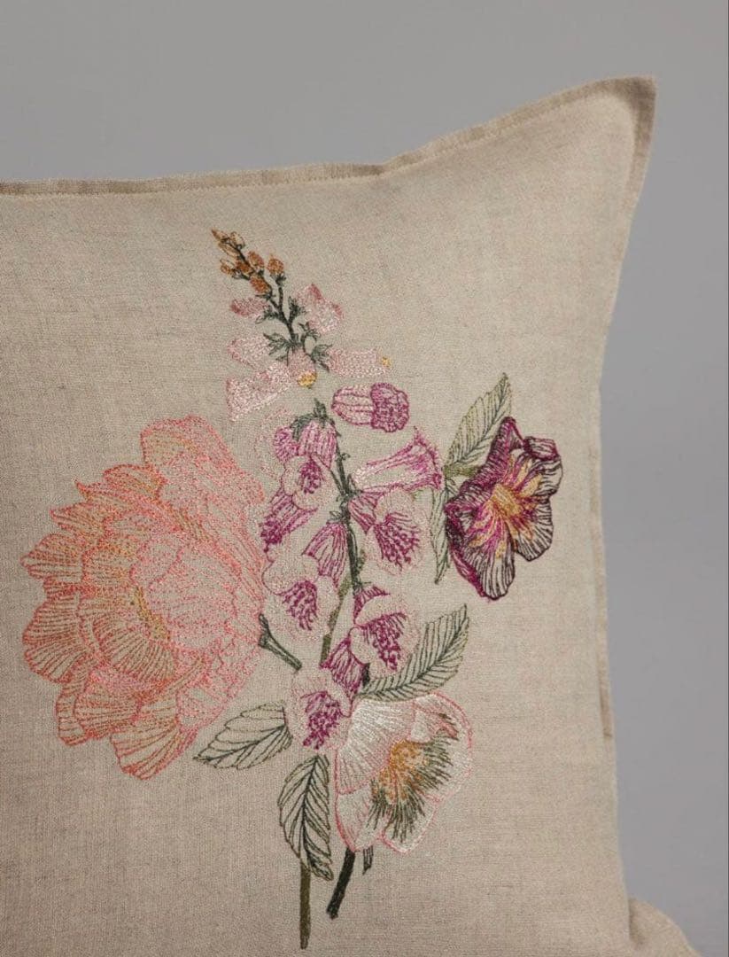 花柄刺繍 リネン クッションカバー