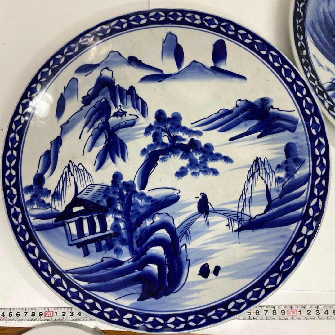 古伊万里 染錦 染付大皿4枚 美人画木箱付 タニコ 東