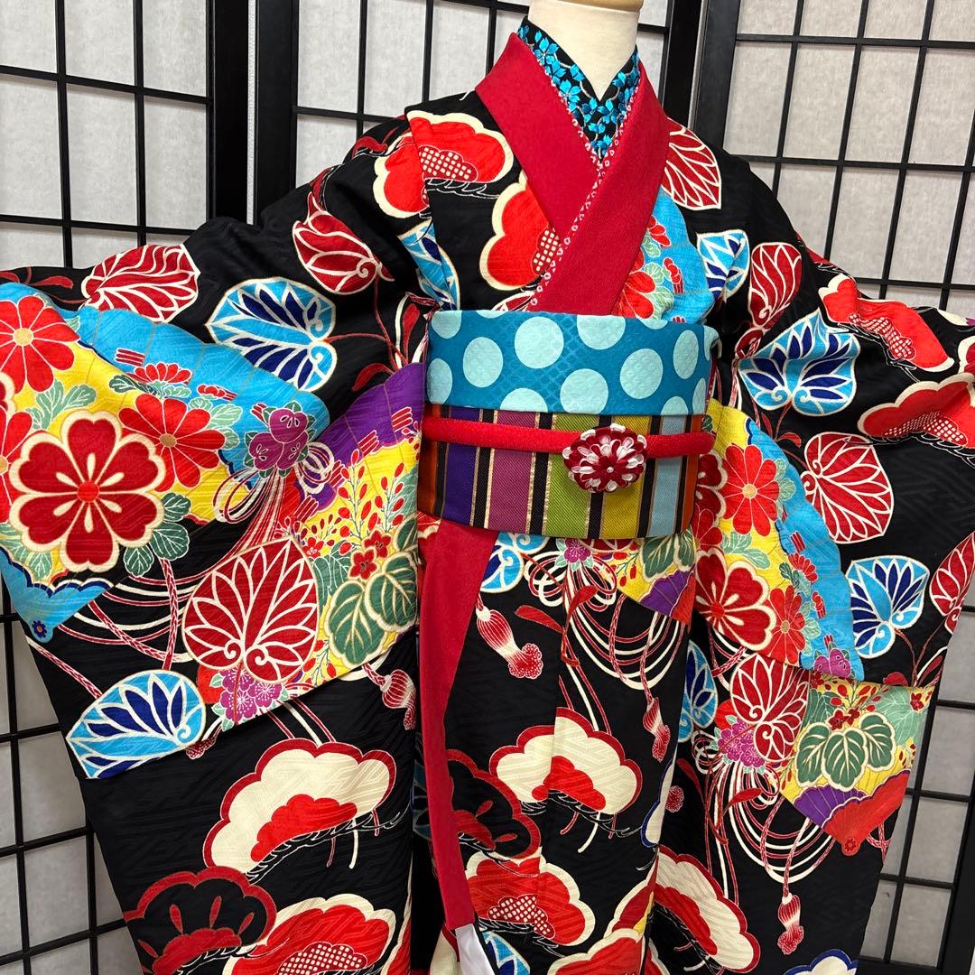 七五三　着物セット　7歳　黒色　だらり帯　舞妓スタイル　JAPAN STYLE
