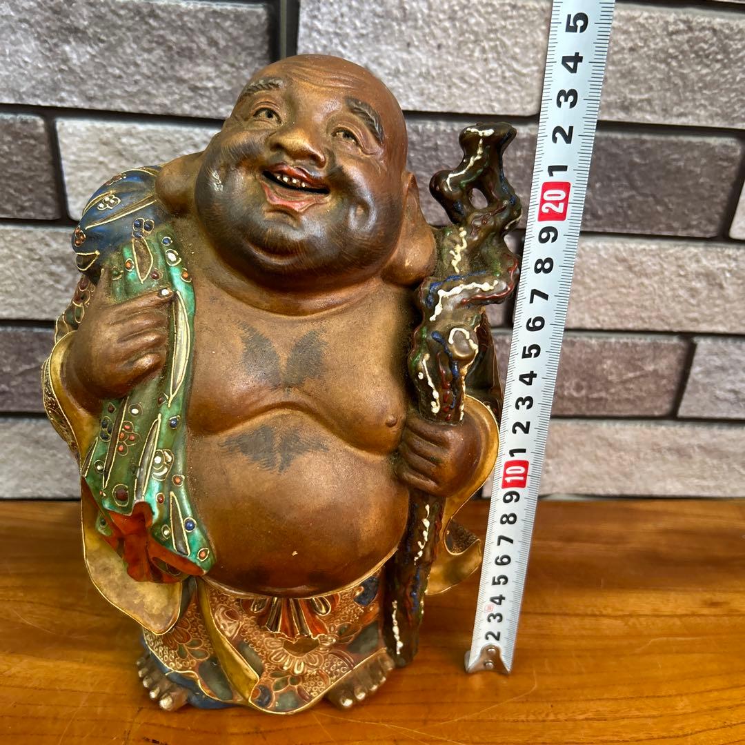 九谷焼 布袋尊 金彩 色絵 布袋像 陶器製 骨董品　七福神 仏像