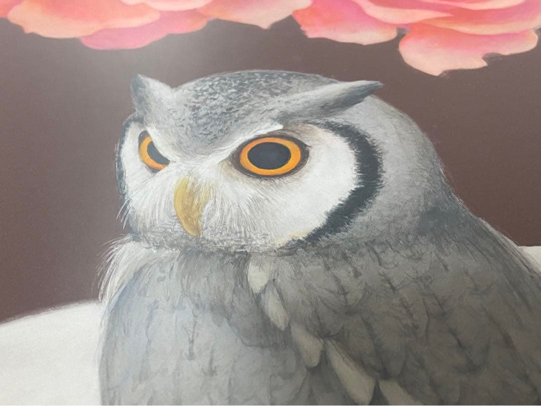 美品　三枝淳　木葉木菟図　本画　4号サイズ　ミミズク　フクロウ　絵画　縁起物