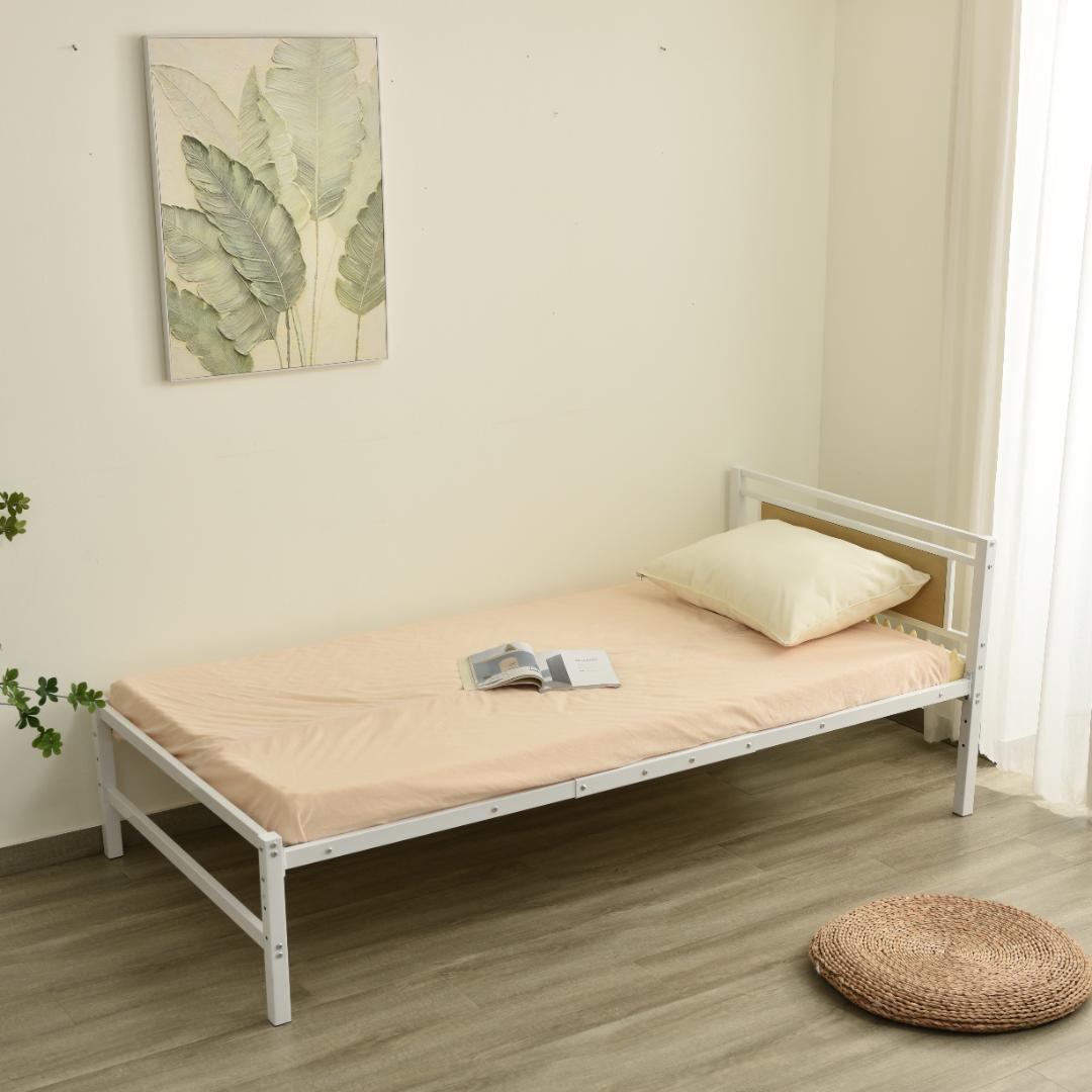 【新作】【ホワイト】パイプベッド シングル ベッド 宮 三段階高さ調整可スチール
