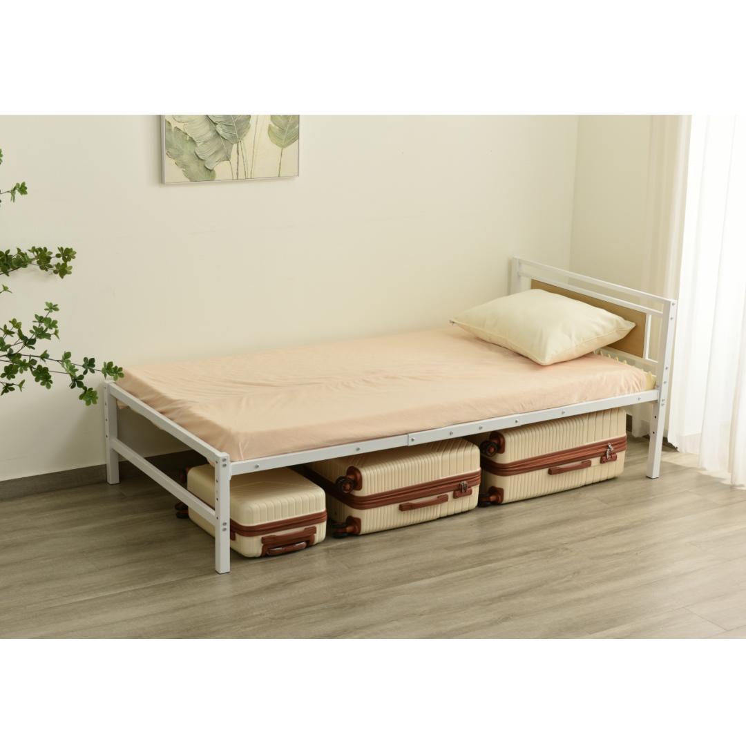【新作】【ホワイト】パイプベッド シングル ベッド 宮 三段階高さ調整可スチール