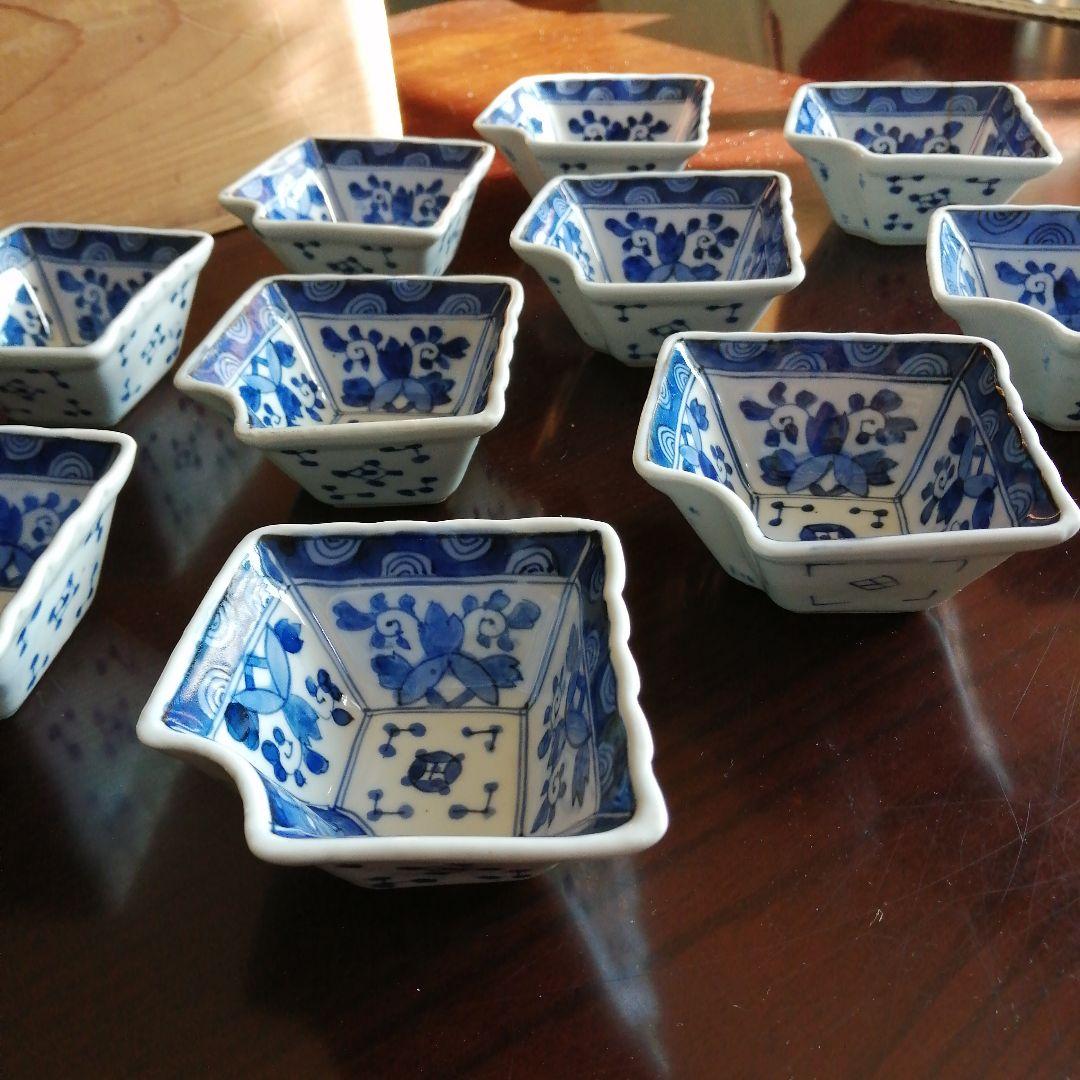 伊万里　染付扇面向付　10客　12cm　明治〜大正期