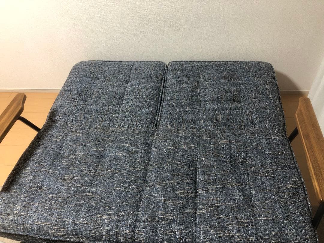 デニム柄2人掛けリクライニングソファ、ソファベッド