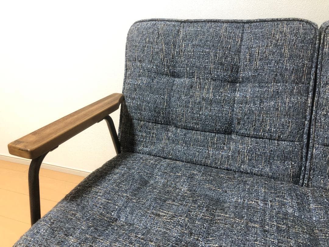 デニム柄2人掛けリクライニングソファ、ソファベッド