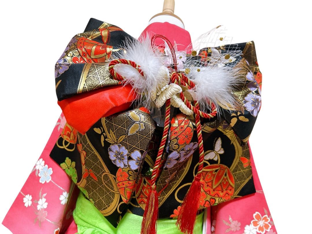 正絹フルセット♡七五三　7歳　女の子　一式　ピンク系　黒　枝垂れ桜