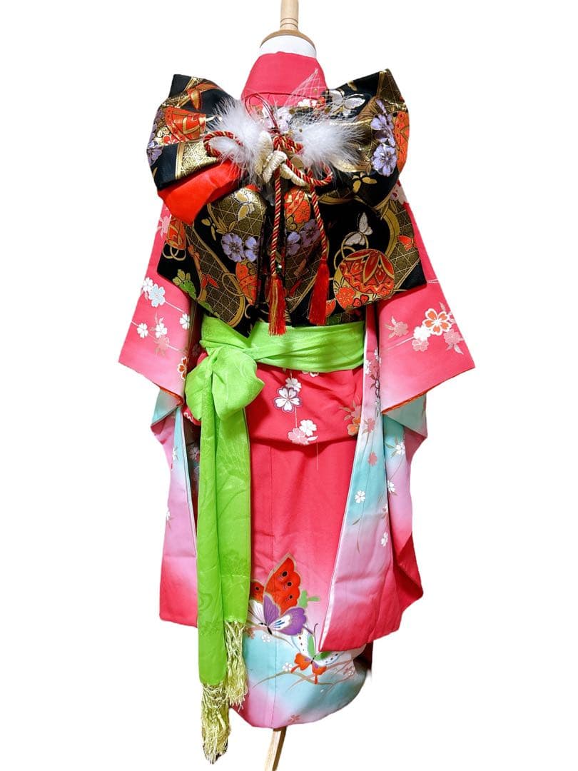 正絹フルセット♡七五三　7歳　女の子　一式　ピンク系　黒　枝垂れ桜