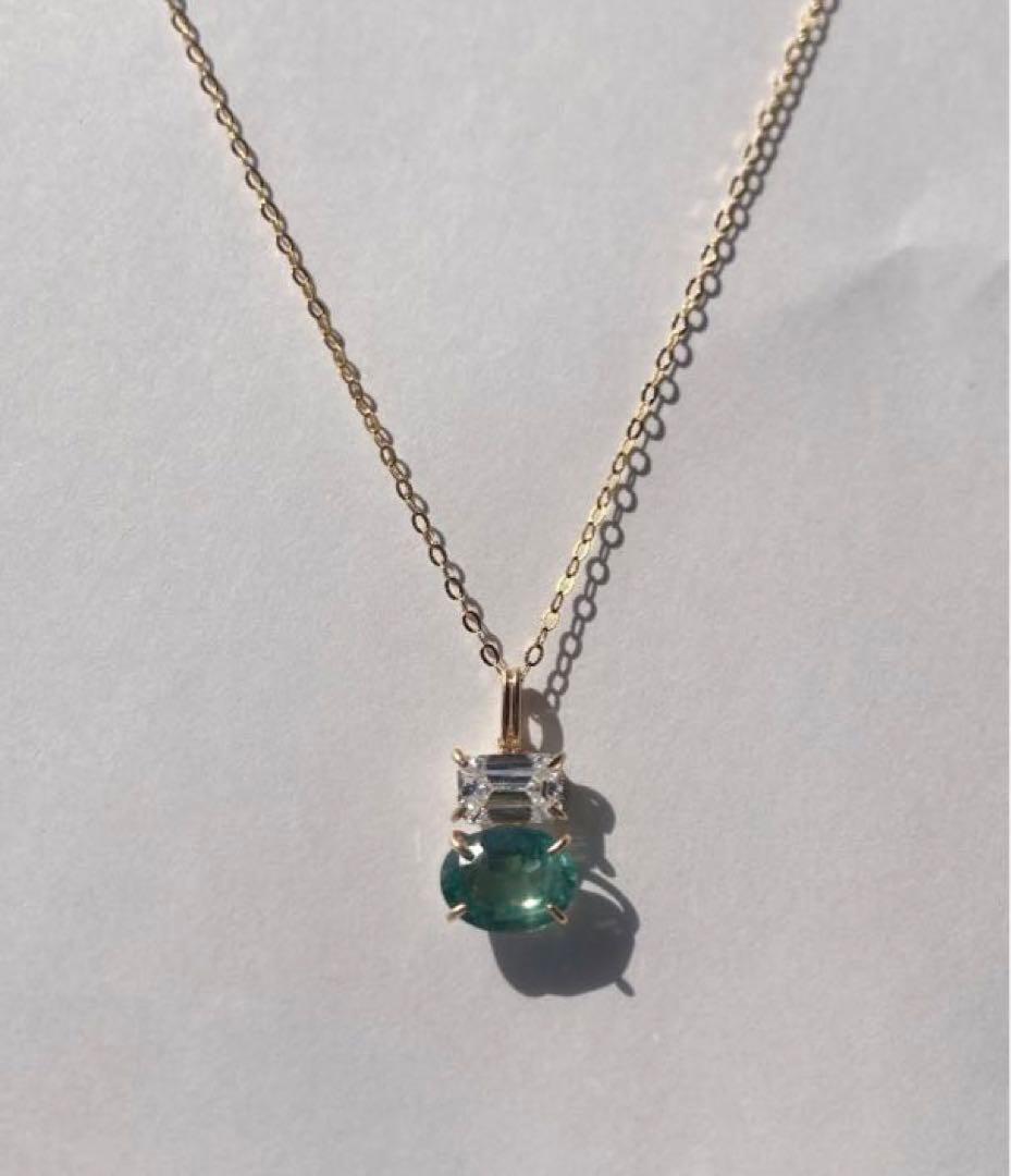 【金アレ対応】モアサナイト x カイヤナイトネックレス \スライドチェーン使用/