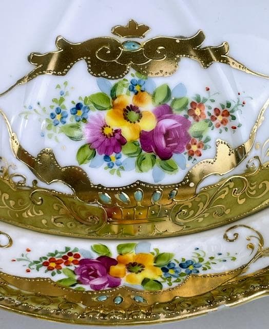 希少】オールドノリタケ 23㎝ 花紋蓋付き金盛り皿 深皿 ボウル 金彩