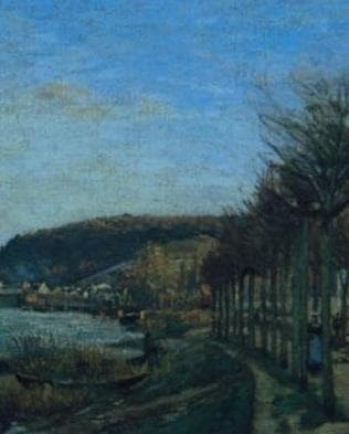 カミーユ・ピサロ、【ブージヴァルのセーヌ河畔】、希少な額装用画集より