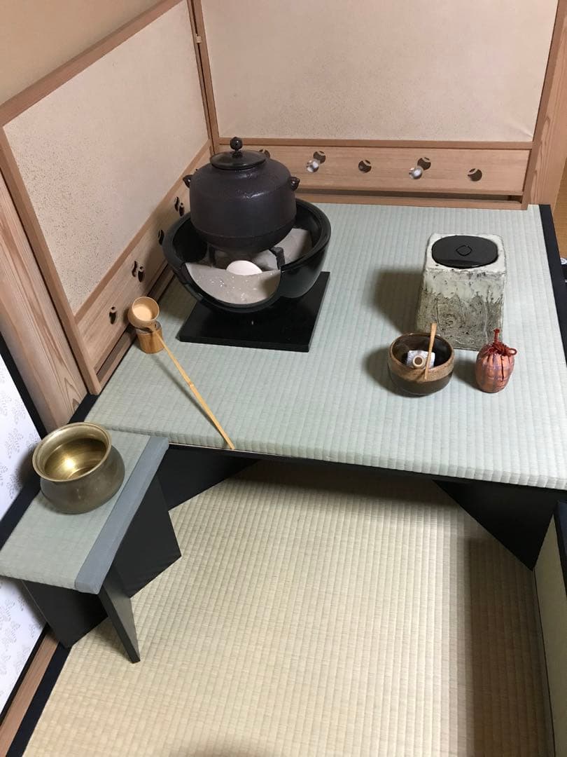 楽々茶棚　(立礼)収納ボックス点前座と炉壇嵌め込み畳と建水台の3点セット