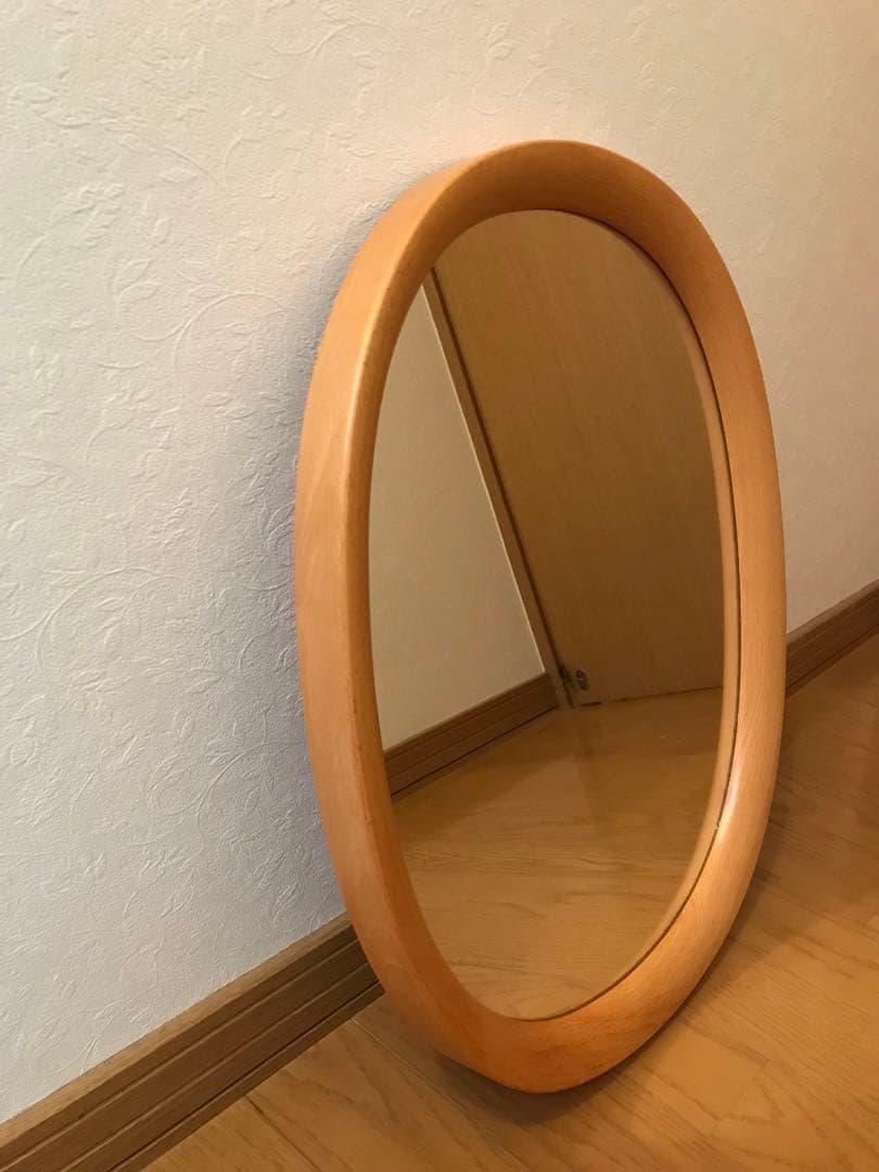 秋田木工　楕円形壁掛けミラー 柳宗理　ウォール材　白木