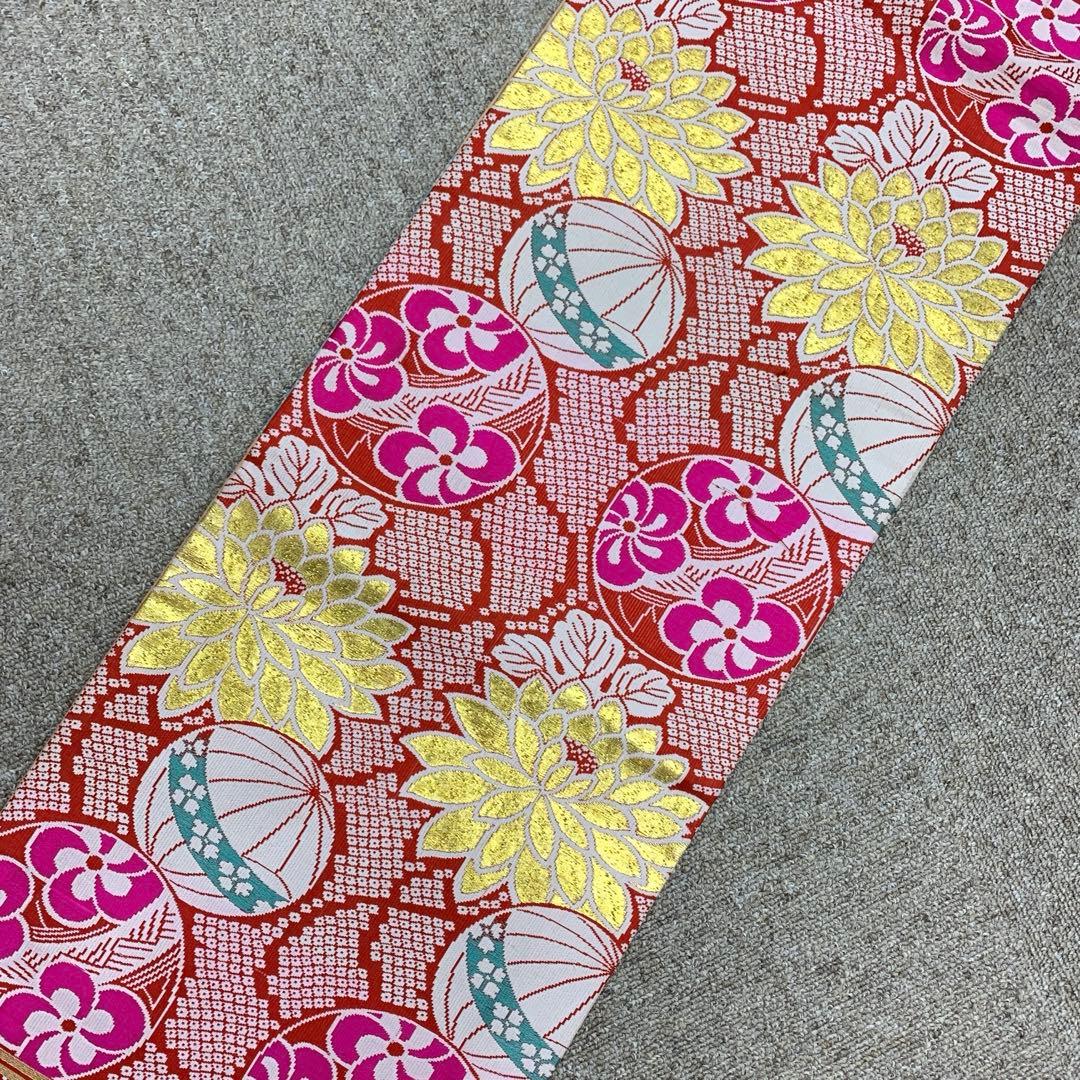 503ag77■キッズ小紋 六歳 七歳 女児 着物＆袋帯 扇 菊■良好