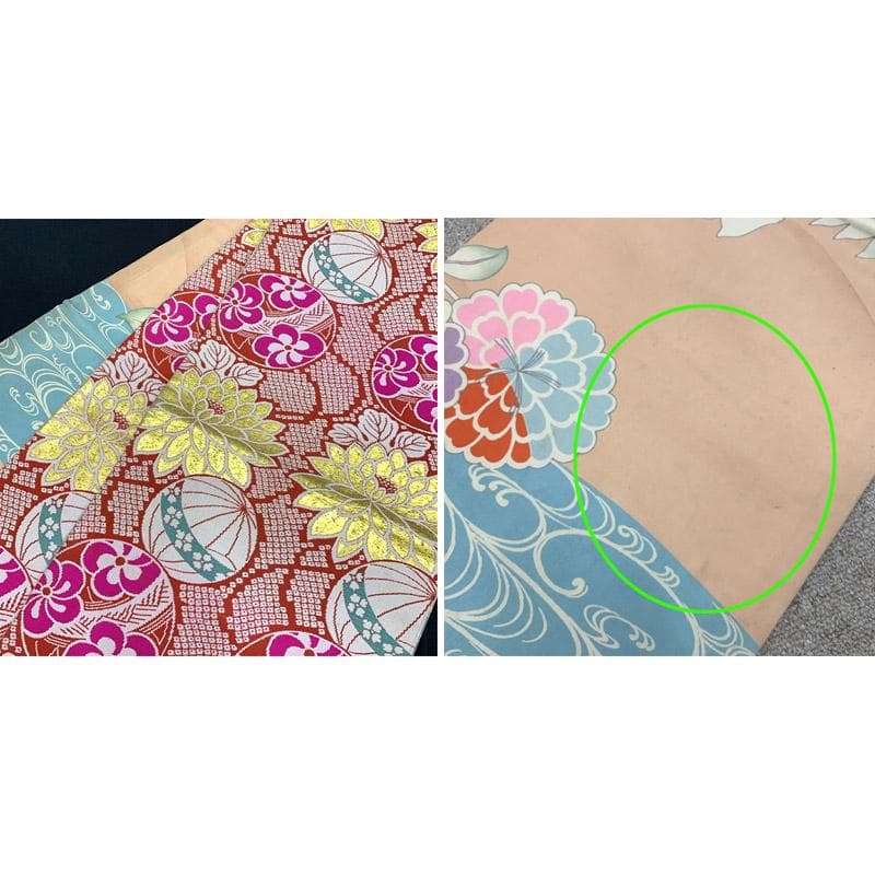 503ag77■キッズ小紋 六歳 七歳 女児 着物＆袋帯 扇 菊■良好