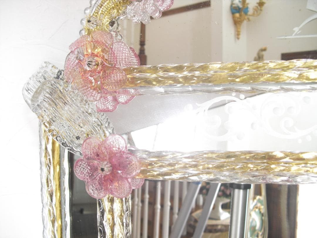 希少☆イタリア製☆ ベネチアンムラノガラス ミラー☆大型壁掛け鏡☆52×75cm