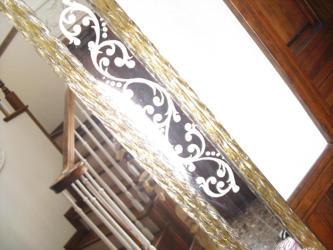 希少☆イタリア製☆ ベネチアンムラノガラス ミラー☆大型壁掛け鏡☆52×75cm
