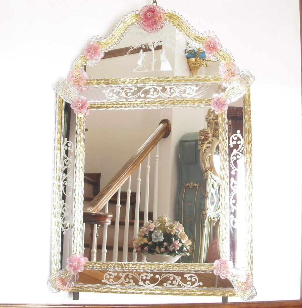 希少☆イタリア製☆ ベネチアンムラノガラス ミラー☆大型壁掛け鏡☆52×75cm