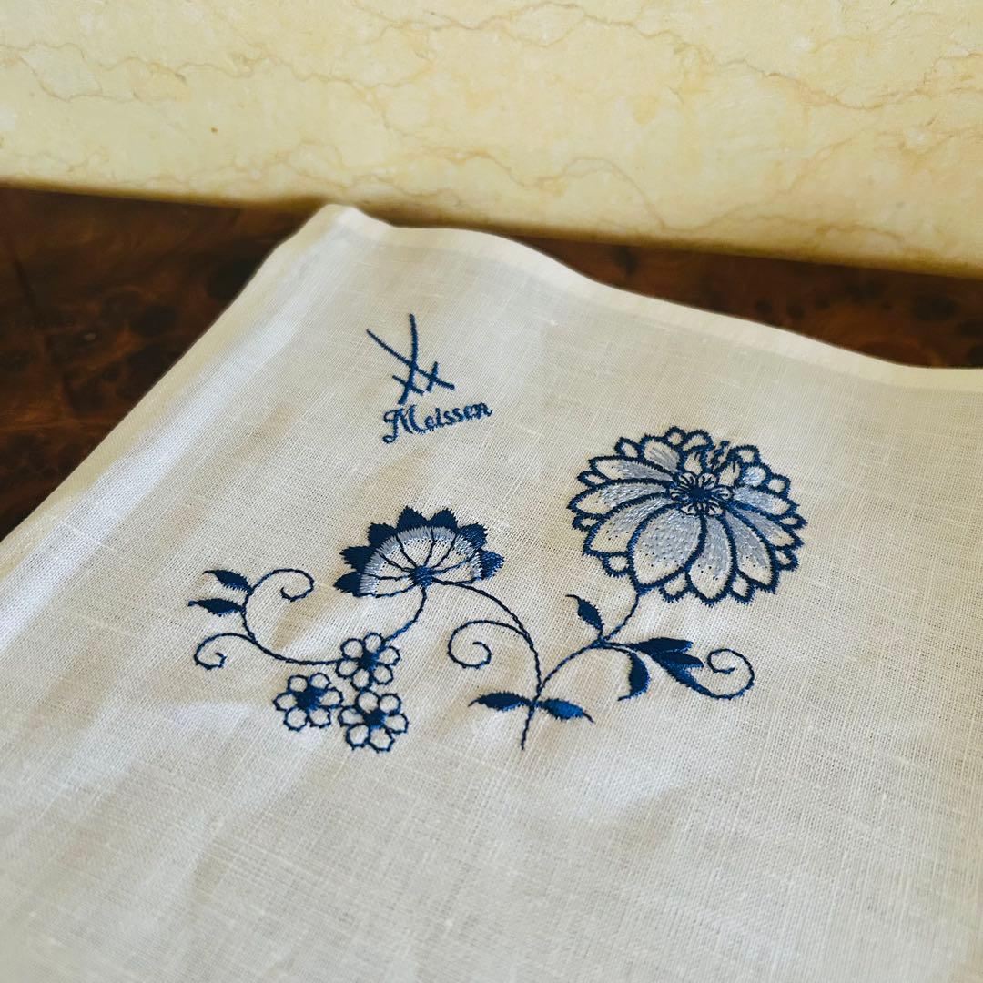マイセンクロス　麻刺繍　ホワイトテーブルクロス　ランチョンマットmeissen